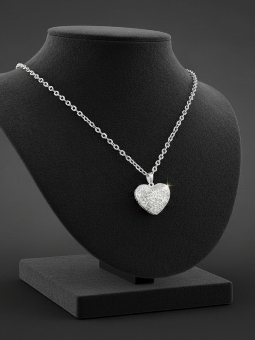 White Bubble Heart Necklace in 925 Sterling Silver made with Swarovski
